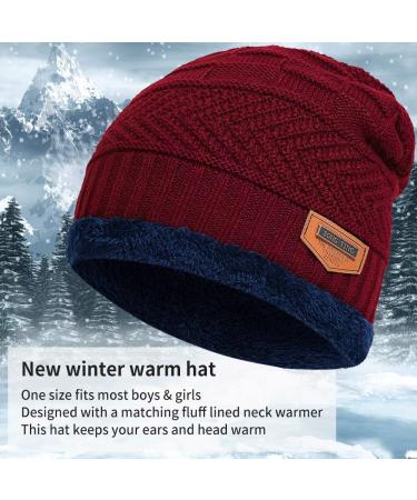 Aisprts Kids Winter Beanie Hat and Scarf Set - Red Thermal Fleece Lined Knit for Boys and Girls - Buy Online on GoSupps.com