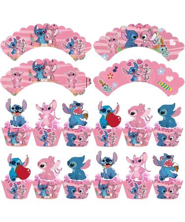 Pink Stitch Cake Cupcake and Wrappers Paper Wraps Decoration Supplies Stitch Cupcake Topper for Kids Birthday Party (Pink) - Buy Online on GoSupps.com
