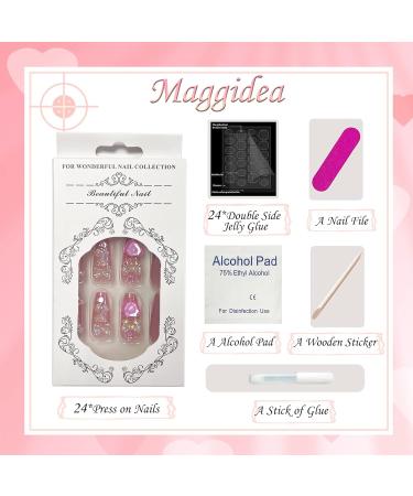 Long Acrylic Stick on Nails - 24pcs Nude Pink Black Coffin Design Fake Nails with Glue Sticker - Fashion Nail Tips for Women and Girls (Kitty) - Buy Online on GoSupps.com