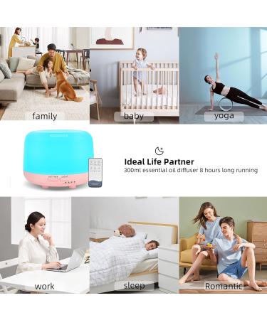 Diffofe 300ml Aromatherapy Essential Oil Diffuser - Remote Control, 8-Hour Quiet Operation, 4 Timer Settings, 7 LED Colors - Pink - Buy Online on GoSupps.com