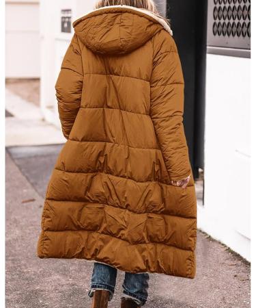 Shop Hanxiulin Oversized Plush Jacket for Women - Warm Lined Fleece Cardigan Hooded Trench Coat Art Fur Winter Coat in Brown - Buy Online on GoSupps.com