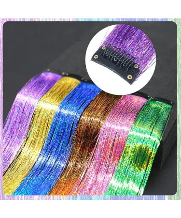 Hair Tinsel Glitter Extensions Clip In Hair Extensions Coloured for Kids Rainbow Hair Glitter Strands for Girls Women Fairy Hair Decor Party Supplies (9 Colors) - Buy Online on GoSupps.com