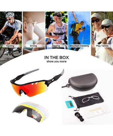 Polarized Sports Sunglasses for Men and Women with 5 Interchangeable Lenses - Ideal for Cycling, Running, Baseball, Golf, and Driving - Black/Gray - Buy Online on GoSupps.com