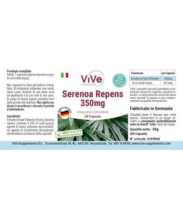 Saw Palmetto Extract 350 mg - 60 Vegan Capsules | 25% Fatty Acids | Quality Supplement from Germany - ViVe - Buy Online on GoSupps.com