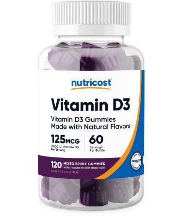 Nutricost Vitamin D3 Gummies 5 000 IU (125mcg) 120 Gummies - Mixed Berry Flavored 60 Servings