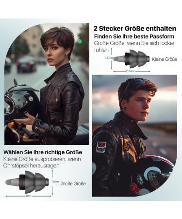 Reusable Ear Plugs for Motorcyclists - Wind Noise Reduction | 2 Pairs in 2 Sizes - Cool Black Hearing Protection - Buy Online on GoSupps.com