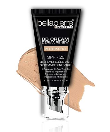 bellapierre BB Cream with SPF 20 - Tinted Sunscreen, Concealer, Foundation, & Moisturizing Face Cream | New & Improved Formula + Pump Top Applicator | Non-Toxic & Paraben Free | 1.7 Oz - Medium Cool