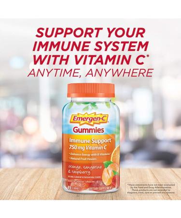 Emergen-C 750mg Vitamin C Gummies for Adults - Immune Support, Gluten Free, 45 Count | Orange, Tangerine & Raspberry Flavors - Buy Online on GoSupps.com