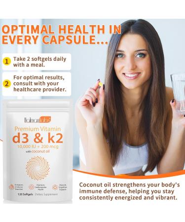 120 Count Vitamin D3& Vitamin K2 Vitamin D3 K2 Softgel (MK-7) Vegan Vitamin D3 K2 Supplement Free of GMO Gluten Soy (B) - Buy Online on GoSupps.com