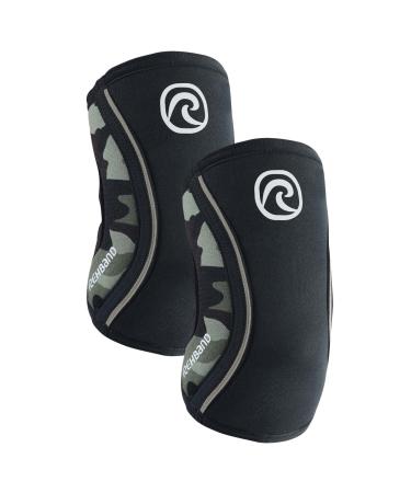 Rehband elbow bandage made of 5mm SBR/Neopren elbow Sleeve for strength sport anatomical design slippery & tight -fitting for women and men S camo - 1 pair