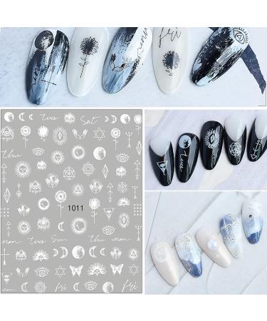 NICENEEDED 8 Sheets Butterfly Moon Star Nail Stickers Black White Starry Sky Nail Decals 3D Colorful Self-Adhesive Constellation Flowers Nail Art Stickers for Acrylic Nails Decoration - Buy Online on GoSupps.com