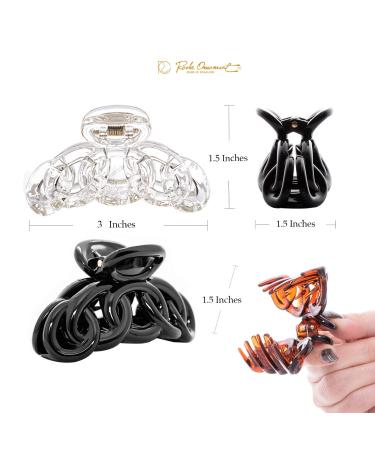 RC Roche 6-Pack Vintage Hair Clips for Women - Slide-Resistant Thick Hair Grippers in Transparent Brown & Black - Strong Hold - Buy Online on GoSupps.com