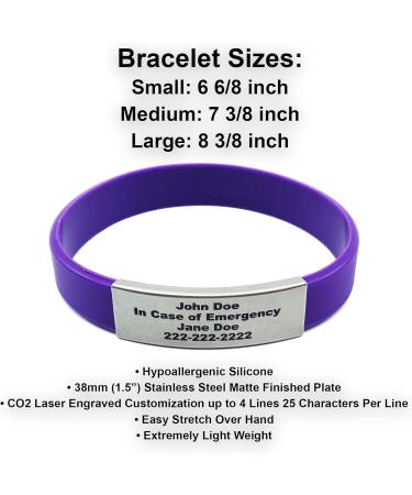 Personalized Silicone Bracelet - Custom Medical Alert & Motivational Wristbands for Men & Women - Medium Purple Couples Rubber Bracelets - Buy Online on GoSupps.com