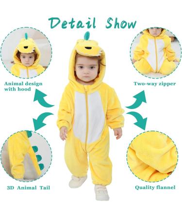 Doladola Baby Hooded Yellow Dinosaur Onesie | Infant Pajamas Romper 0-3 Months - Buy Online on GoSupps.com
