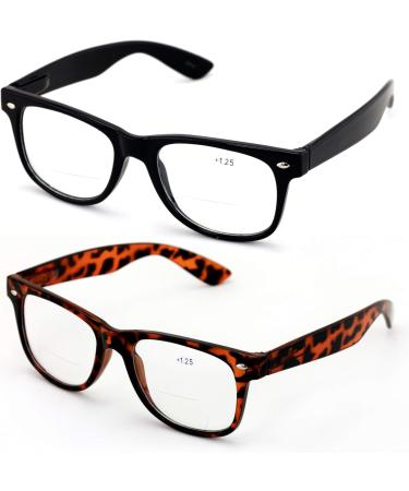 Shop V.W.E. Classic Retro Bifocal Reading Glasses - 2 Pairs with Spring Hinges in Clear Transparent Frame (Black & Tortoise) - International Shipping Available - Buy Online on GoSupps.com