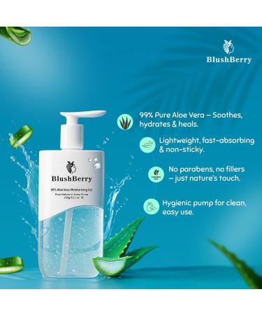 BlushBerry 99% Aloe Vera Moisturizing Gel Soothing Hydration for Face Body & Hair | Natural Skin Repair After Sun Care Acne Relief Dry Skin & Redness Control - Buy Online on GoSupps.com
