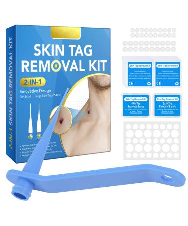 2-IN-1 Skin Tag Tool Kit for Men and Women Fast and Easy Micro Skin Tags Skin Tag Tool Kit Painless Skin Tag Kit for Small (2mm) to Medium (8.5mm) Skin Tags - Safe for Most Parts - Blue