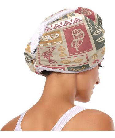 Tribal Ethnic Drawing Dry Hair Cap & Towel Set | Quick-Dry Super Absorbent Soft 2-Piece Bundle - Buy Online on GoSupps.com