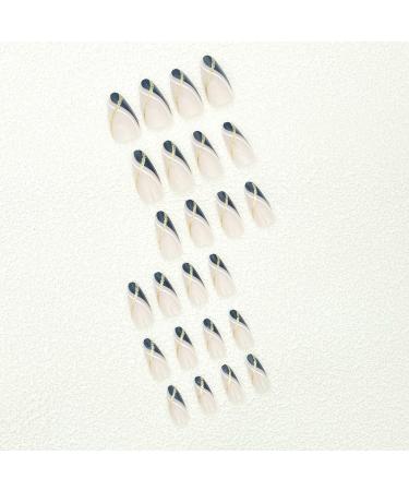 24 Pcs Gold Glitter Short Stiletto Black French Press on Nails with Nail Glue - Almond Medium Fake Nails for Women's Nail Art - Buy Online on GoSupps.com