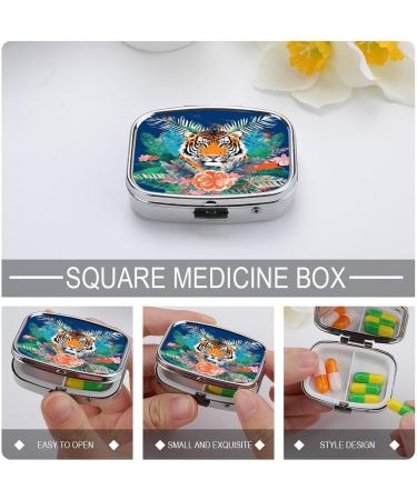 Buy Tropical Tiger Print Pill Box | 2 Compartment Decorative Metal Pill Organizer - Portable for Pocket & Purse | International Shipping Available - Buy Online on GoSupps.com
