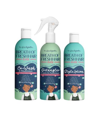 Urban Hydration Breath of Fresh Hair Kids Haircare 3 Piece Kit | Plant Based Sulfate Free Hydrates Cleanses Detangles and Prevents Breakage for Healthy and Shiny Hair Made for Curly Coily 4C Type Hair