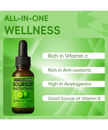 Organic Soursop Bitters Liquid Drops with Vitamins B6 C D3 Soursop Graviola Multivitamin Liquid for Immune Support and Sleep Support Gluten Free Vegan and Organic - 2 oz 60 ml (2 Bottle) - Buy Online on GoSupps.com