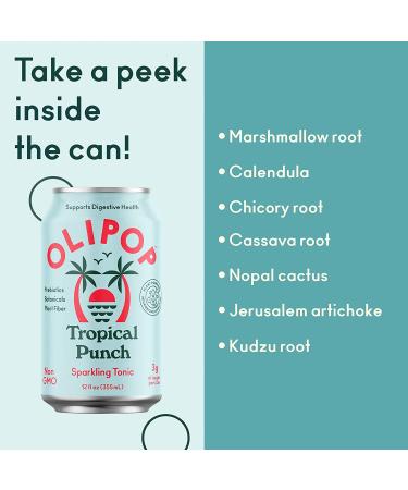 OLIPOP Tropical Punch Sparkling Tonic 12-Pack - Gut-Friendly Prebiotic Soda with 9g Plant Fiber - Caffeine-Free, Low-Calorie, Vegan - Buy Online on GoSupps.com