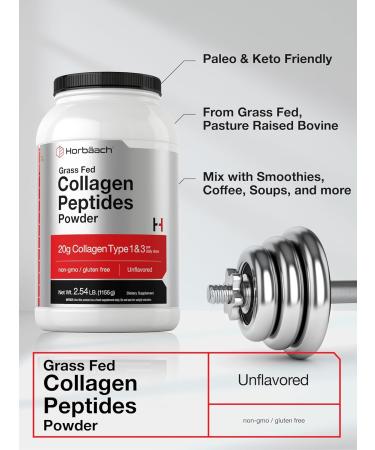 Horbaach Collagen Peptides Powder 40 oz | Unflavored | for Men & Women | Grassfed Type I & III | Non-GMO Gluten Free Supplement - Buy Online on GoSupps.com