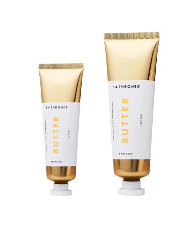 54 Thrones African Beauty Duo (1.7 oz + 3 oz Mini) Shea Butter Intensive Dry Skin Support Moisturizing Body Butter for Women Body Cream Locks in Moisture Ugandan Vanilla + Ethiopian Honey