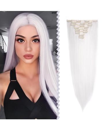 Elailite Synthetic Clip in Hair Extensions 8 Strands 18 Clips Straight Long Hairpiece 58cm Clip in 140g White
