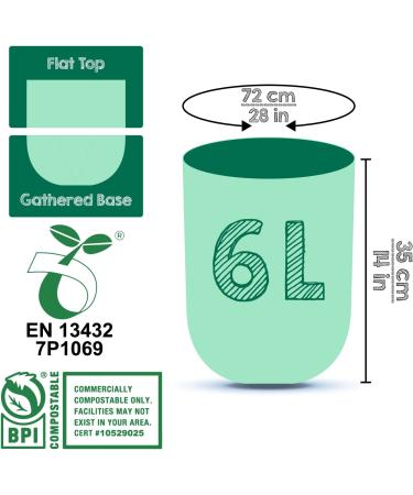 Greener Walker 100% Compostable Trash Bags 1.6 Gallon | 150 Bags | ASTM D6400 BPI Biodegradable Kitchen Waste Bags - Buy Online on GoSupps.com