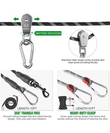 Portable Dog Run for Camping - 21.3m Overhead Trolley System with 3m Leash for Large Dogs Up to 90kg - Reflective Outdoor Use in Courtyards & Parks (Black) - Buy Online on GoSupps.com