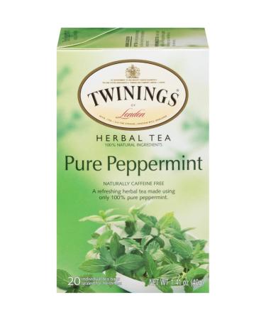 Twinings of London Pure Peppermint Herbal Tea Bags, 20 Count (Pack of 1) Peppermint 20 Count (Pack of 1)
