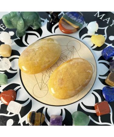 Xiannvxi 2.4 Natural Yellow Jade Worry Stone - Polished Oval Gem for Massage & Reiki Healing | Buy Crystals Online - Buy Online on GoSupps.com