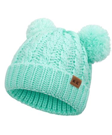 Baby Girls Bobble Hat - Toddler Winter Beanie Hats Kids Warm Knitted Beanies Double Pom Pom Hats Bonnet Cap for Children Boys Girls 1-6Y One Size Blue