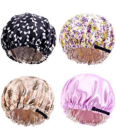 4 Pieces Kids Satin Bonnets Adjustable Satin Sleep Cap for Girls Baby Silk Bonnets for Night Sleeping Set-1