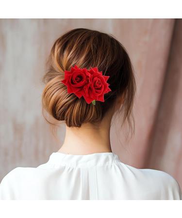 Qianyu Rose Flower Hair Combs Red Rose Flower Bohemia Flannel Elegant Hairpins Bride Hanfu Costume Hair Clips Decor Accessories for Women Girls Party Wedding Mother's Day Headpieces - Buy Online on GoSupps.com