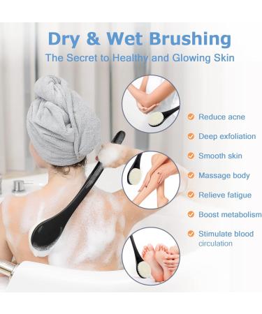 17 Never Mold Body Brush Back Scrubber for Men Women Elderly - Long Handle Exfoliating Dry Brush for Deep Exfoliation & Soft Glowing Skin (Black) - Buy Online on GoSupps.com