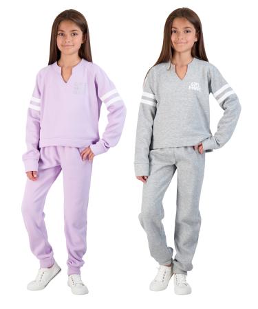 Hind Girls Jogger Sets 4 Piece Active Fleece Hoodies and Joggers Sweatpants for Girls Athletics Lavender-heather 10-12