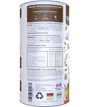 Organic Vegan Protein Powder Chocolate | 10 Plant-Based Sources | Non-GMO Soy & Gluten-Free | Premium Quality from Lake Constance Germany | 1000g - Buy Online on GoSupps.com