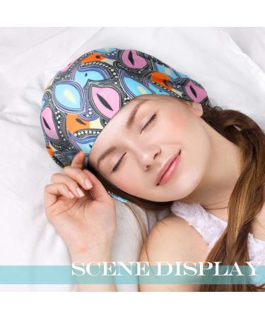 Satin Lined Double Layer Sleep Cap Set for Women - Blue Lattice Green Stripe Navy Pink - Perfect for Curly Hair - Slouchy Beanie Slap Hat (4 Pieces) - Buy Online on GoSupps.com