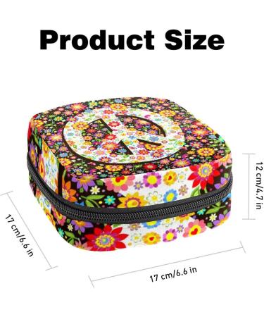 Stylish Menstruation Pad Bag with Zipper | Women's Tampon & Napkin Bag | Hippie Flowers & Peace Symbol Design - Buy Online on GoSupps.com