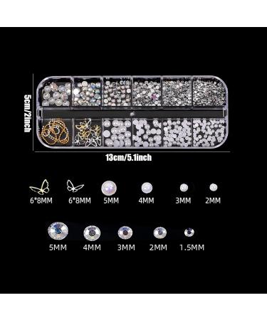 Nail Art Rhinestones & Pearls 3D Decorations - Butterfly, Bowknot, Flower Charms - 2 Boxes - Aurora Bear - DIY Nail Art Design - Buy Online on GoSupps.com