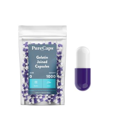 PureCapsUSA - Empty Purple/White Gelatin Capsules Size 0 1 000 Empty Joined Gel Pills Non-GMO Certified Kosher Gluten Free and Halal Certified Pure Beef Empty gel pill capsules