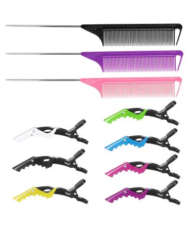 10 Piece Set: Rat Tail Combs and Hair Clips - Metal Pin Parting Comb for Braids with Alligator Styling Clips - Professional Salon Quality - Buy Online on GoSupps.com
