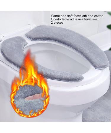 2-Piece Flannel Cotton Toilet Seat Cover Set - Soft Washable & Reusable Cushions for Comfort | 37cm Gray Bathroom Essentials - Buy Online on GoSupps.com