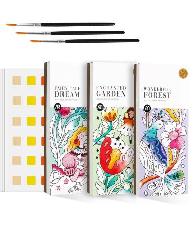 MiDeer Pocket Magic Water Coloring Book Water Colouring Book for Children Watercolouring Sets for Kids Ages 4-8 Water Colouring Painting Books with Brush (3 Pack) 3 Pcs (Fairy Tale Forest Garden)