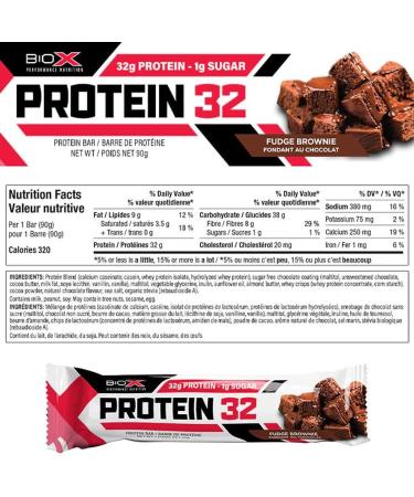 Buy BioX Protein 32 Bar - Delicious High Protein Low Sugar Bar (Fudge Brownie) - 32g Protein 1g Sugar Box of 12 - International Shipping Available - Buy Online on GoSupps.com