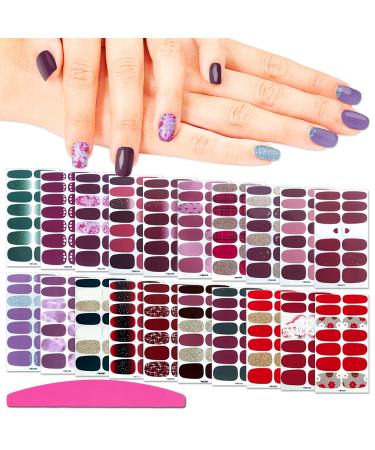 SILPECWEE 20 Sheets Red Nail Polish Strips for Women Self Adhesive Nail Polish Stickers Nail Wraps Real Nail Polish Sticker Nails with 1pc Nail File NO1