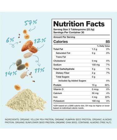 Complement Organic Unflavored Vegan Protein Powder (30 Servings) Low Carb Low Calorie Sugar Free Soy Free Non-GMO Gluten Free Non Dairy- Yellow Pea Pumpkin Seed- 15g Plant Based Protein Powder Unflavored 30 Servings  - Buy Online on GoSupps.com